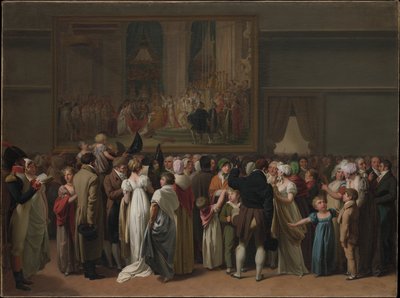 Yleisö katselee Davidin "Kruunajaisia" Louvressa tekijältä Louis Leopold Boilly