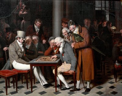 Kahvilan sisällä lukee "naisten juhlat Cafe Lamblinissa" Pariisin Palais Royalissa. Yksityiskohta. Louis Leopold Boillyn (1761-1845) maalaus, noin 1820. Aurinko 0,38x0,55 m Chantilly, museo Conde tekijältä Louis Leopold Boilly