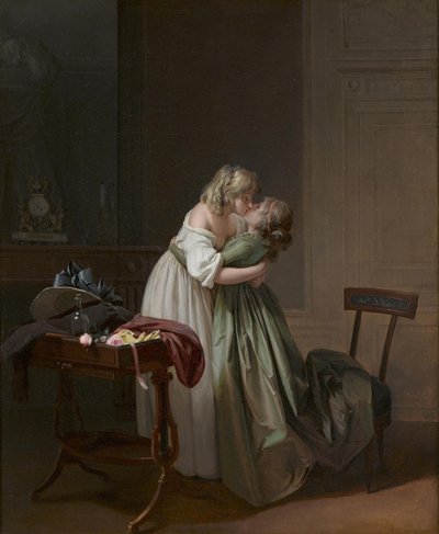 Kaksi nuorta naista suutelemassa Kaksi nuorta naista suutelemassa, n. 1790-1794. tekijältä Louis Leopold Boilly