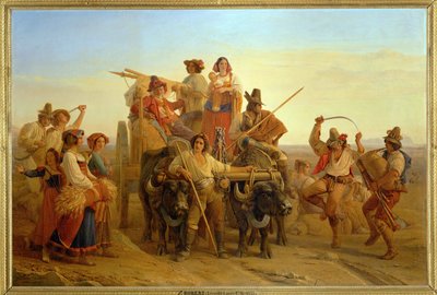 Sadonkorjuukoneiden saapuminen Pontinsin suolle ... tekijältä Louis Leopold Robert