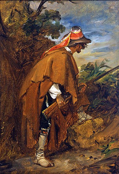 Rosvo, n.1819-21 (öljy paperille ja kankaalle kiinnitettynä). tekijältä Louis Leopold Robert