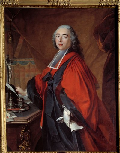 Tuomarin muotokuva. Hänen työpöydällään on krusifiksi ja kirjoitustarvike. Louis Tocquen maalaus (1696-1772) tekijältä Louis Tocqué