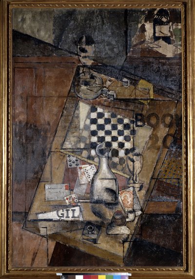 Asetelma shakin kanssa. Louis Markuksen maalaus, joka tunnetaan nimellä Louis Marcoussis (1878-1941) tekijältä Louis Marcoussis