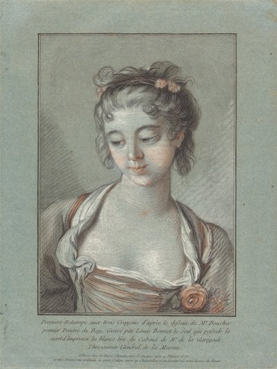 Alas katsovan nuoren naisen rintakuva, 17651767. tekijältä Louis Marin Bonnet