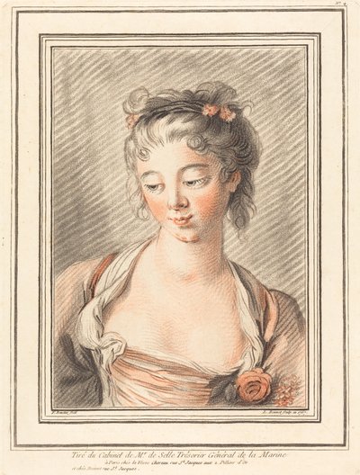 Alas katsovan nuoren naisen rintakuva, 1773 tai myöhemmin. tekijältä Louis Marin Bonnet