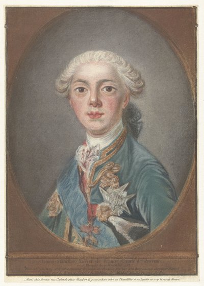 Ranskalaisen Louis Stanislas Xavierin muotokuva Louis-Stanislas-Xavier Ranskasta, Provencen kreivi (otsikko esineessä) tekijältä Louis Marin Bonnet