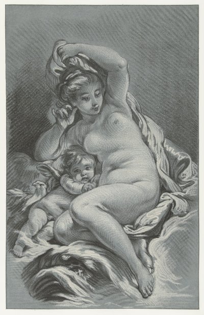 Venus Cupidossa Venus ja Amor delfiinillä tekijältä Louis Marin Bonnet
