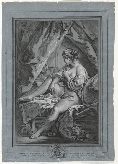 Nuori nainen istuu sängyllä, 1764-1767. tekijältä Louis Marin Bonnet