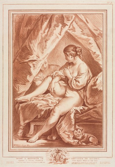 Nuori nainen istuu sängyllä, ennen vuotta 1764. tekijältä Louis Marin Bonnet