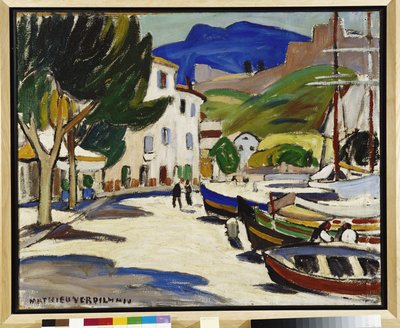 Veneitä laiturilla a Cassis maalaus Louis Mathieu Verdilhan (1875-1928) 1908 Pakollinen maininta: Collection fondation regards de Provence, Marseille tekijältä Louis Mathieu Verdilhan