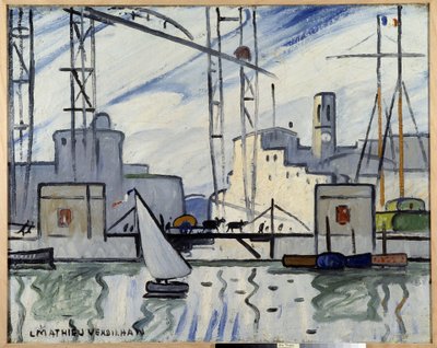 Marseille, lauttasilta Louis Mathieu Verdilhanin (1875-1928) maalaus n. 1918-1920 Musee Cantini, Marseille tekijältä Louis Mathieu Verdilhan