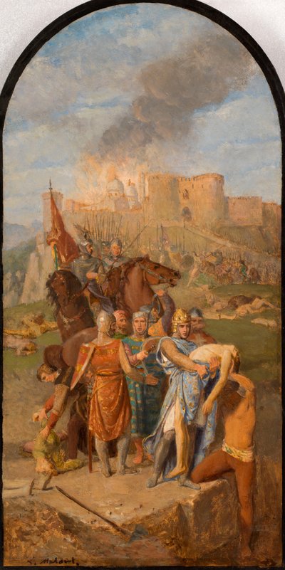 Luonnos Saint-Sulpicen kirkolle: Saint Louis hautaa ruton..., Vuosina 1864-1870. tekijältä Louis Matout