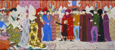 Hänen vetoomuksensa Dauphiniin, Jeanne of Arc -sarjasta B, 1906 (öljy ja kultalehti kankaalle) tekijältä Louis Maurice Boutet de Monvel