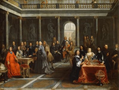 Ruotsin kuningatar Kristiina hovinsa ympäröimänä tekijältä Louis Michel Dumesnil the Younger
