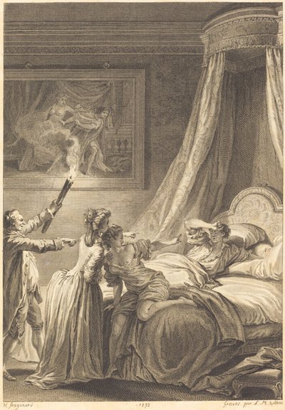 Le gascon puni tekijältä Louis Michel Halbou and Antoine Jean Duclos after Jean Honoré Fragonard