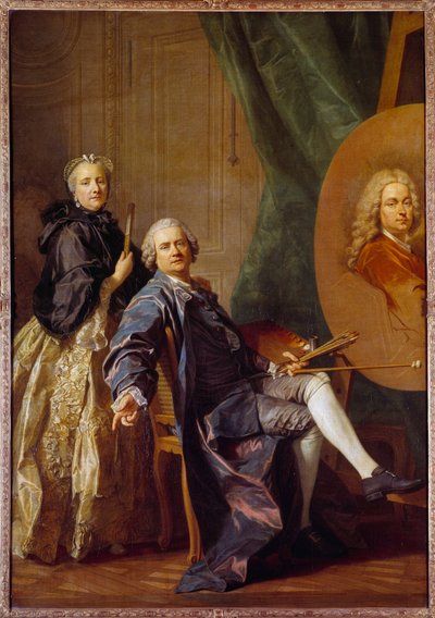 Louis Michel Van Loo (1707-1771), sisarensa Marie Annen neuvona työskentelee isänsä Jean Baptiste Van Loon (1684-1745) muotokuvan parissa. Louis Michel Van Loon (1707-1771) maalaus 1763 Su. 2,4x1,6 m tekijältä Louis Michel van Loo