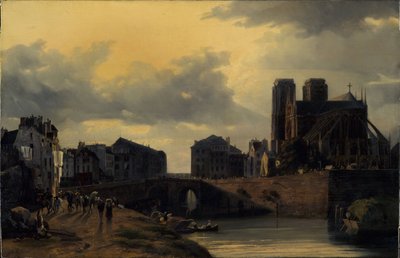 Notre-Damen kappeli ja Hôtel-Dieun silta. tekijältä Louis Nicolas Matout