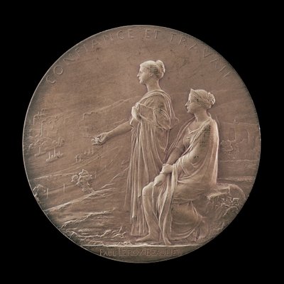 Luottamuksen ja teollisuuden personifikaatiot maisemassa [käänteinen], 1900. tekijältä Louis Oscar Roty
