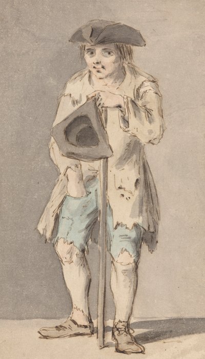 Kerjäläinen henkilökunnalla, jolla on Tricorn-hattu tekijältä Louis Philippe Boitard