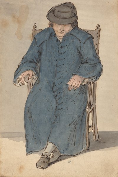 Mies nukkuu pitkässä sinisessä takissa tekijältä Louis Philippe Boitard