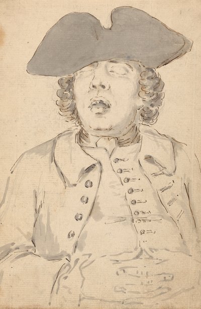 Mies nukkuu suu auki ja kädet ristissä tekijältä Louis Philippe Boitard