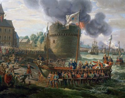Louis XVI vierailee Cherbourgin satamassa 23. kesäkuuta tekijältä Louis Philippe Crepin