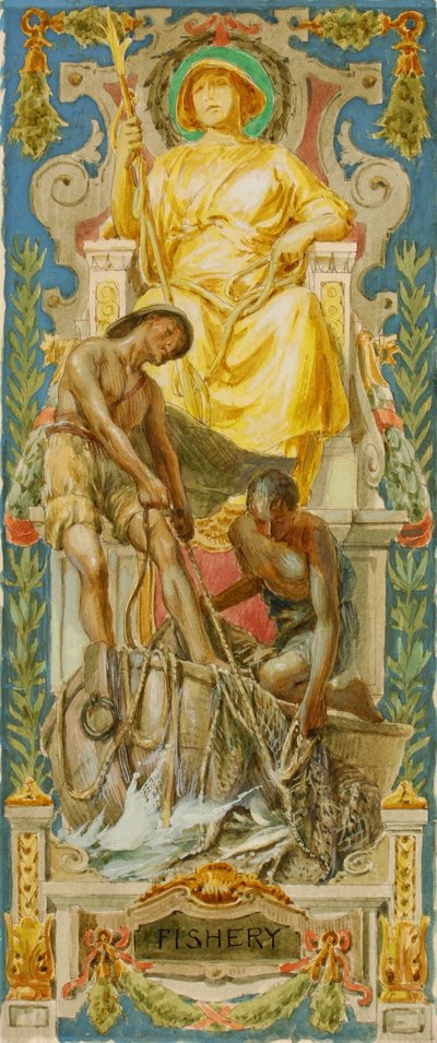 Kalastus (tutkimus paneelia varten, vanha senaatin toimistorakennus) tekijältä Louis Schaettle