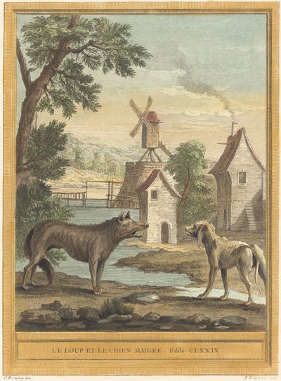 Susi ja ohut koira tekijältä Louis Simon Lempereur after Jean Baptiste Oudry