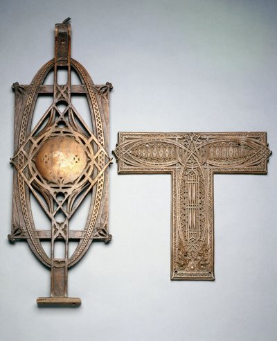 Kuparipinnoitettu valurautainen portaikkokaide ja kuparipinnoitettu metallikoristelupaneeli, n. 1894 (kuparoitu valurauta, kuparipinnoitettu metalli) tekijältä Louis Sullivan