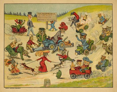 Kissat eri autoissa. tekijältä Louis Wain