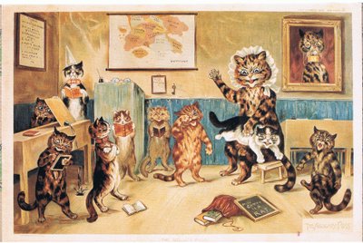 Tuhma Kisu, postikortti, 1960-luku tekijältä Louis Wain