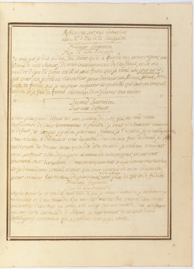 "Reflections on my Interview with Mr. le Duc de la Vauguyon", nimikirjoitus käsikirjoitus, tammikuu 1767 - alku 1769 tekijältä Louis XVI