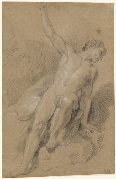 Mies alaston istuva kallioilla tekijältä Louis de Boullogne the Younger