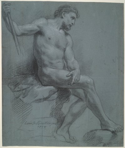 Profiilissa istuva alaston mies tekijältä Louis de Boullogne the Younger