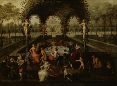 Venus, Bacchus ja Ceres kuolevaisten kanssa rakkauden puutarhassa tekijältä Louis de Caullery
