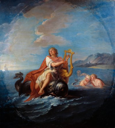 Arion soittaa lyyraa. Arion de Methymne on kreikkalainen runoilija 7. vuosisadalta eKr. Louis De Silvestren (1675-1760) maalaus tekijältä Louis de Silvestre