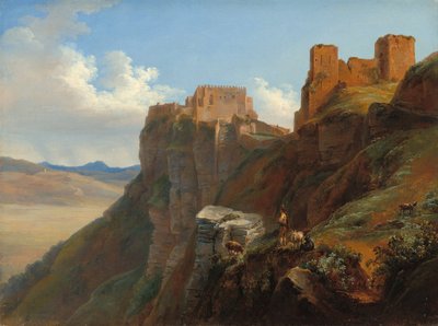 Näkymä Castello di San Giulianolle, lähellä Trapania, Sisilia, n. 18241826. tekijältä Louise Josephine Sarazin de Belmont