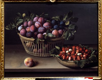 Persikka, mansikoita ja hedelmäkori Louise Moillonin (1610-1696) maalaus 1600-luvulta Toulouse, Musee des Augustins tekijältä Louise Moillon