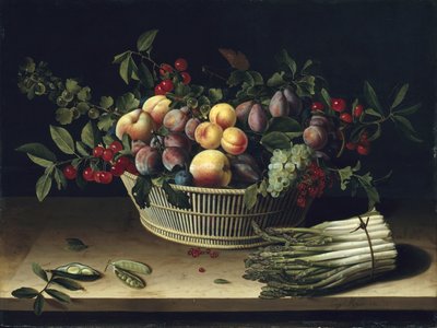 Asetelma hedelmäkorin ja parsan kanssa, 1630 tekijältä Louise Moillon