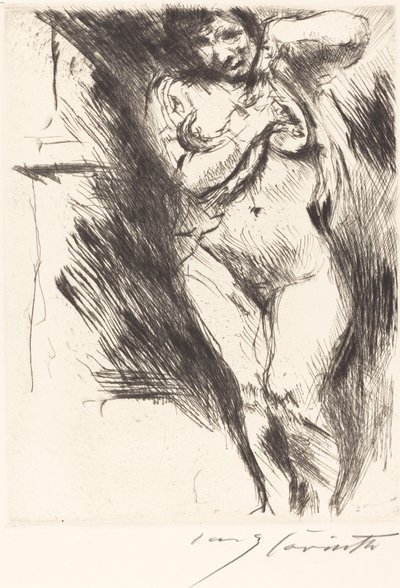 Alaston ja paidan kohotettu nainen riisuutumassa, 1921. tekijältä Lovis Corinth