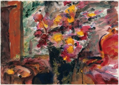 Kukkamaljakko pöydällä. 1922 tekijältä Lovis Corinth