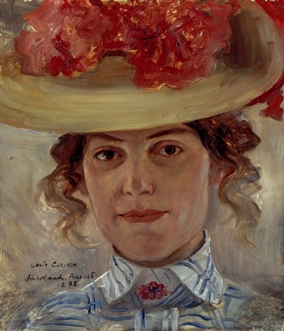 Rouva Halbe olkihattu päässä tekijältä Lovis Corinth