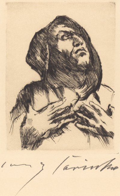Munkki katselee ylöspäin tekijältä Lovis Corinth