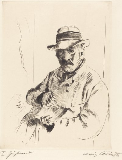 Omakuva olkihatussa tekijältä Lovis Corinth