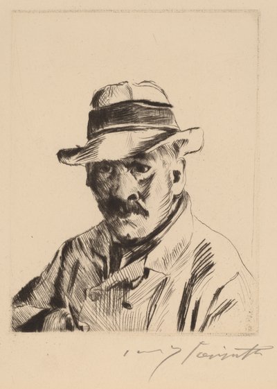 Omakuva olkihatussa, rinnan pituus, 1913. tekijältä Lovis Corinth