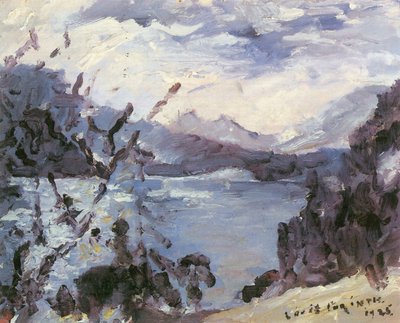 Walchensee vuorijonon ja rannan rinteen kera tekijältä Lovis Corinth