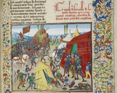 Charles of Blois vangittiin La Roche-Derrienin taistelussa, noin 1470-1475. tekijältä Loyset Liedet