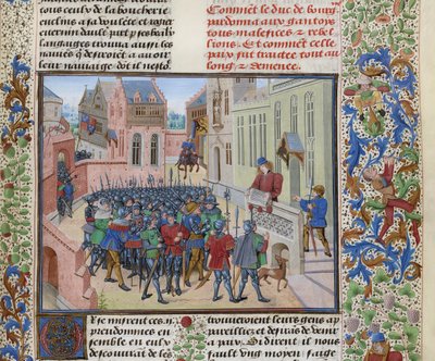Jean de Heyle lukee Gentissä Philip II Rohkean kirjeen, noin 1470-1475. tekijältä Loyset Liedet
