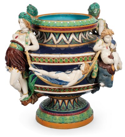 Large Minton majolica jardiniere, n. 1870 (keraaminen) tekijältä Ltd Mintons
