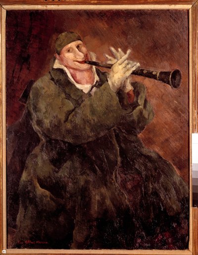Grock soittaa trumpettia Klovni Gock (1880-1959) soittaa klarinettia. Luc Albert Moreaun (1882-1948) maalaus 1900-luvulta. Pariisi. Kaupungin modernin taiteen museo tekijältä Luc Albert Moreau